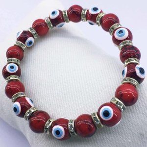 Red Charm Beads Evil Eye Beaded Hand Made NEW.